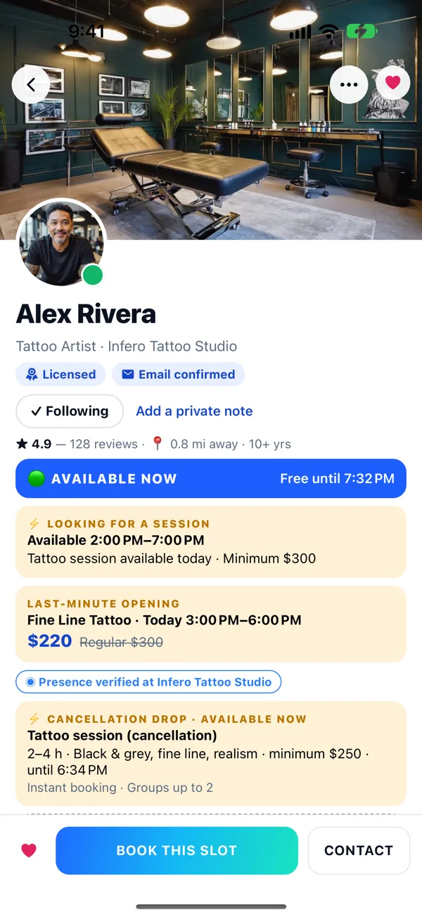 A professional profile as clients see it